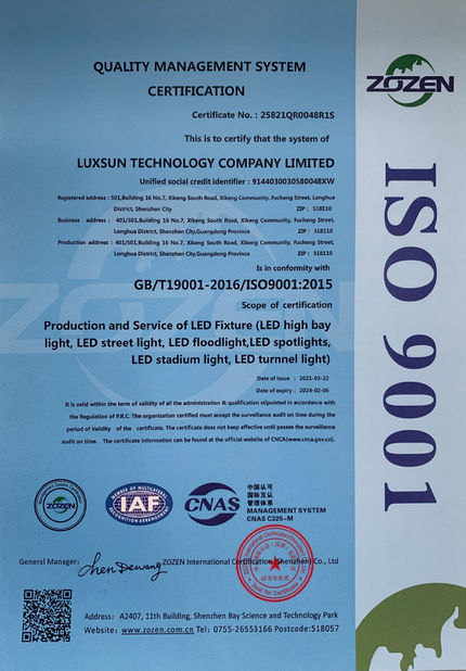중국 Luxsun lighting Co.,Ltd 인증