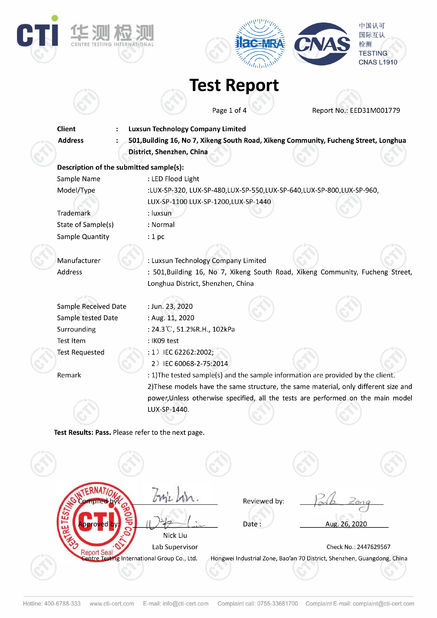 중국 Luxsun lighting Co.,Ltd 인증