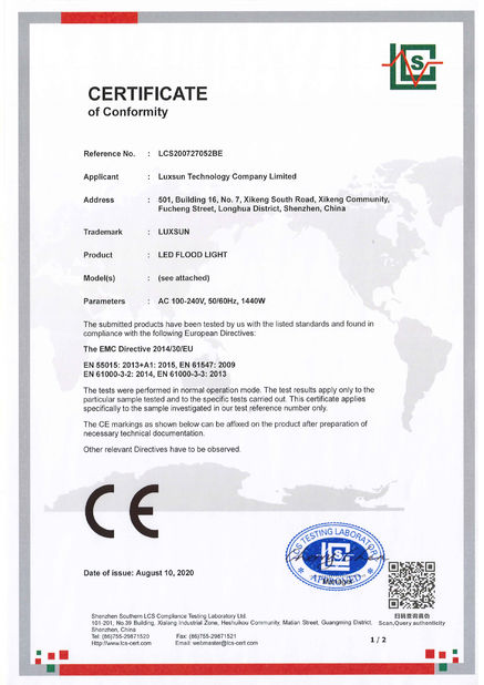 중국 Luxsun lighting Co.,Ltd 인증